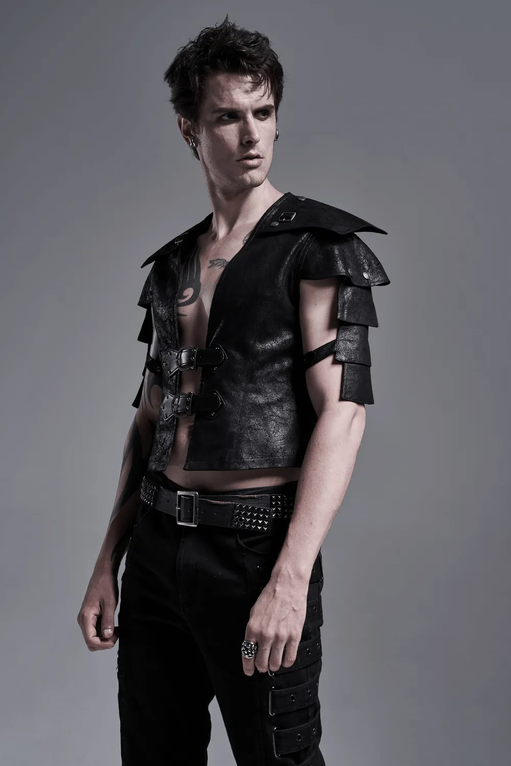 Edgy Black Leather Vest with Adjustable Straps