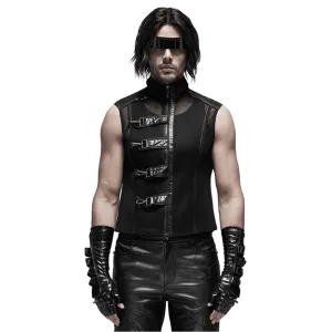 Edgy Mesh Sleeveless Biker Vest with Metal Clasps