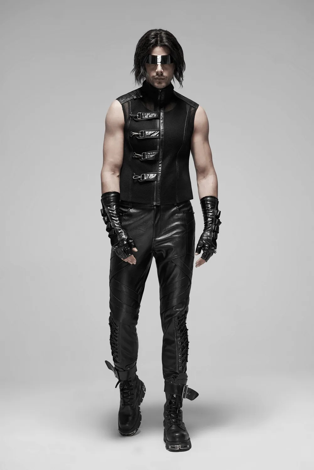 Edgy Mesh Sleeveless Biker Vest with Metal Clasps