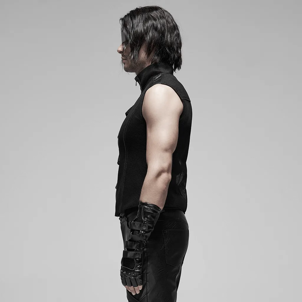 Edgy Mesh Sleeveless Biker Vest with Metal Clasps