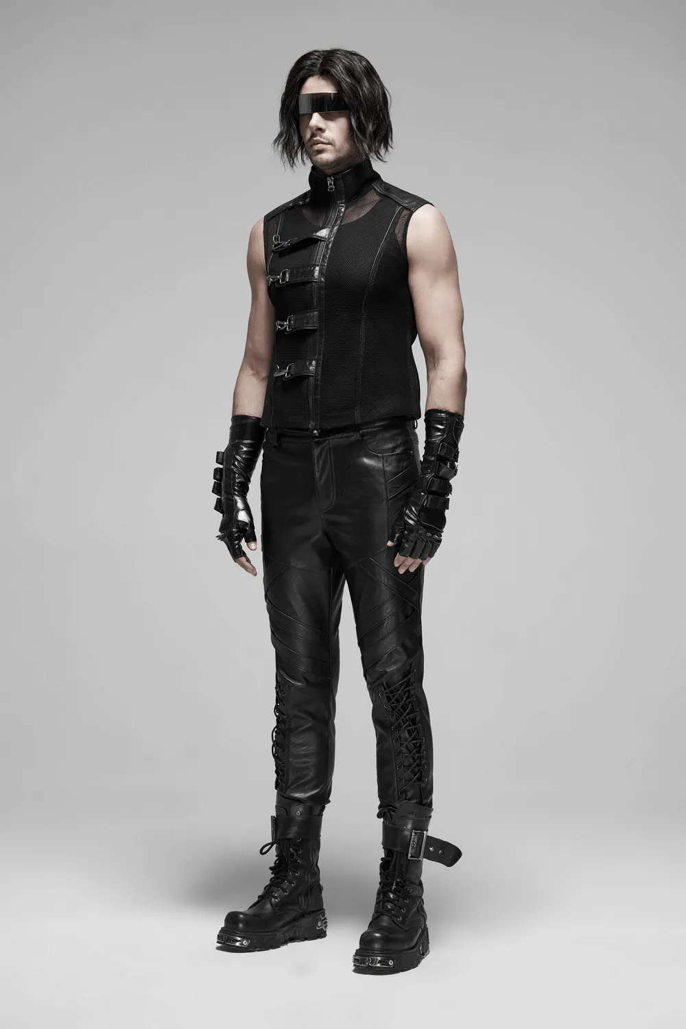 Edgy Mesh Sleeveless Biker Vest with Metal Clasps