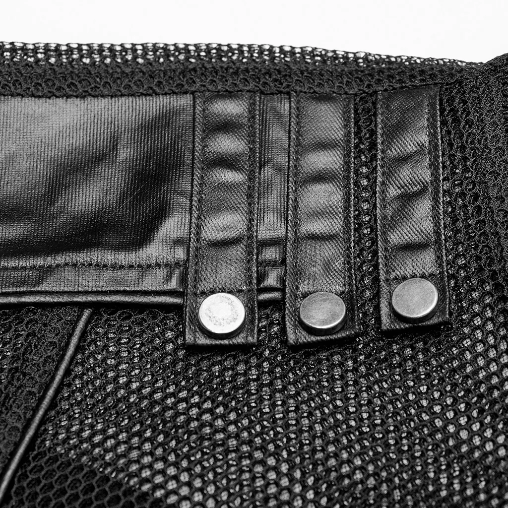 Edgy Mesh Sleeveless Biker Vest with Metal Clasps
