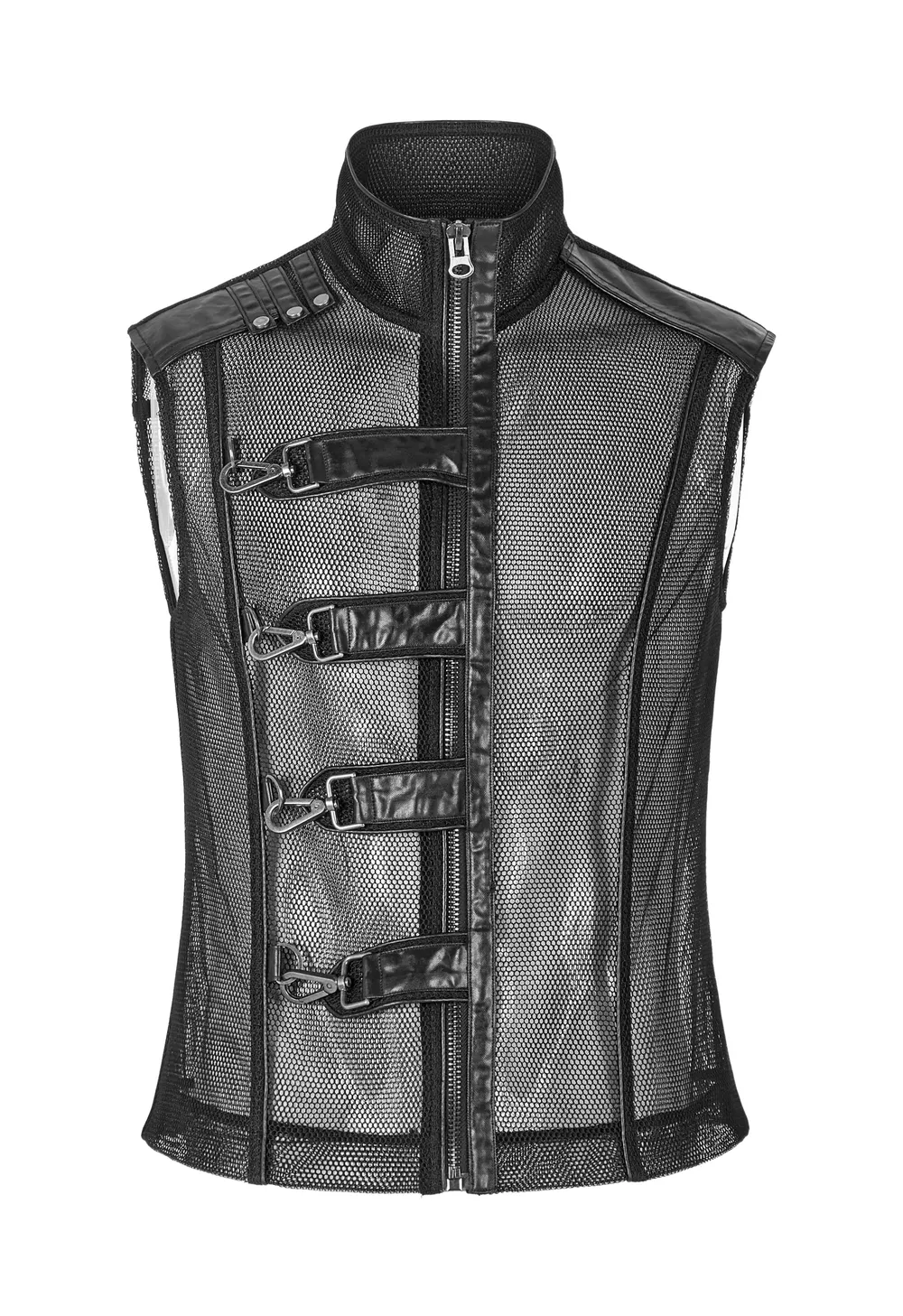 Edgy Mesh Sleeveless Biker Vest with Metal Clasps