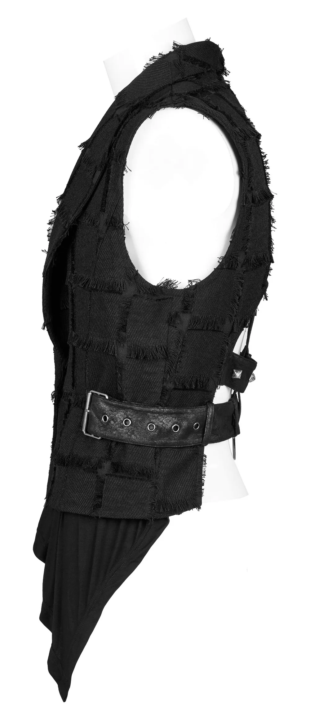 Edgy Punk Wool Vest with Bold Cut-Out Back Detail