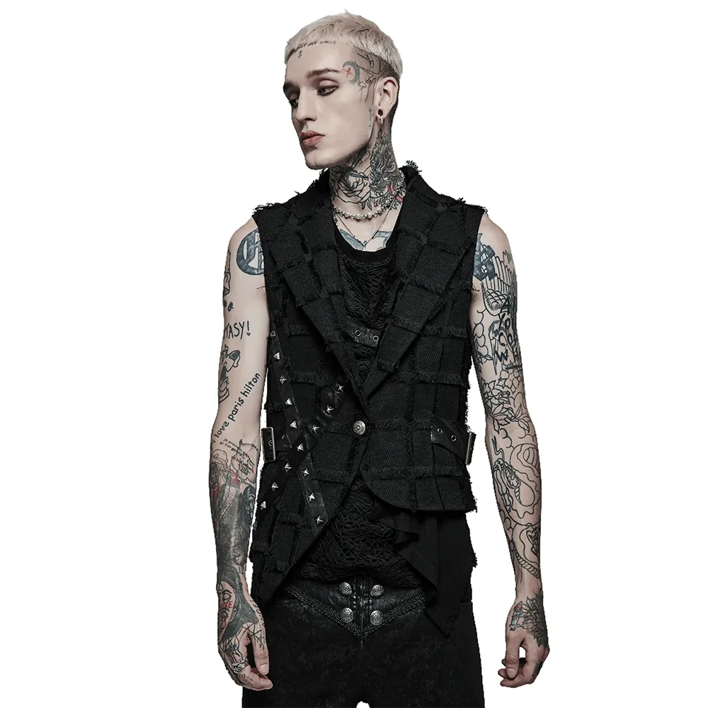 Edgy Punk Wool Vest with Bold Cut-Out Back Detail