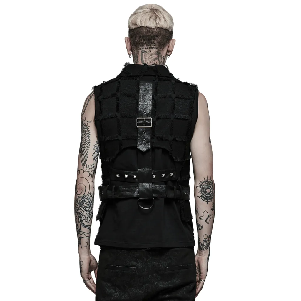 Edgy Punk Wool Vest with Bold Cut-Out Back Detail