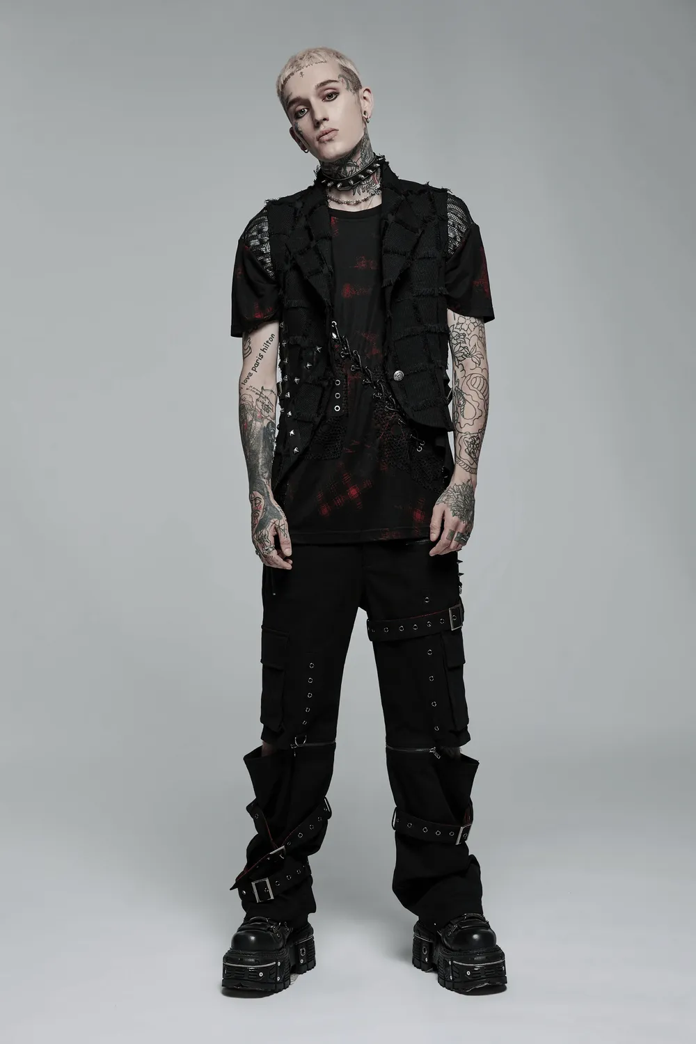 Edgy Punk Wool Vest with Bold Cut-Out Back Detail