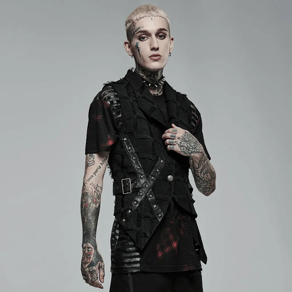 Edgy Punk Wool Vest with Bold Cut-Out Back Detail