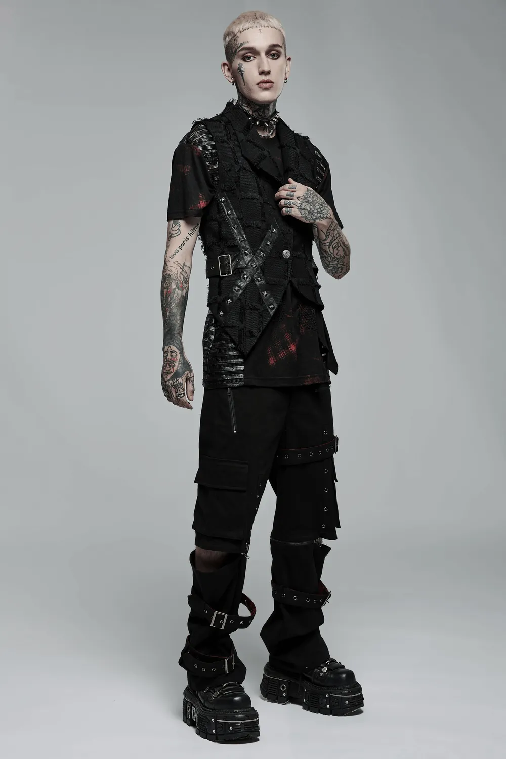 Edgy Punk Wool Vest with Bold Cut-Out Back Detail