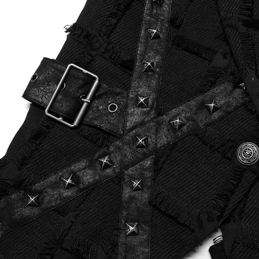 Edgy Punk Wool Vest with Bold Cut-Out Back Detail