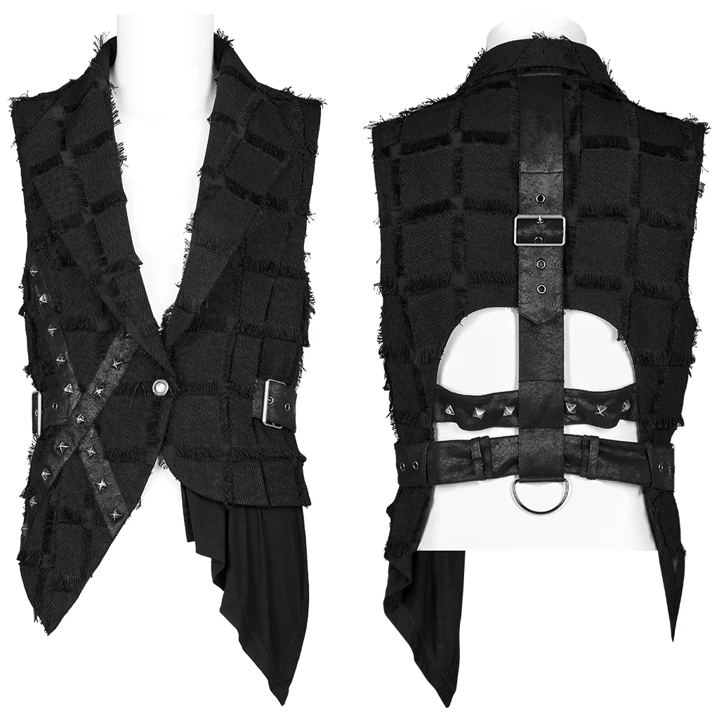Edgy Punk Wool Vest with Bold Cut-Out Back Detail