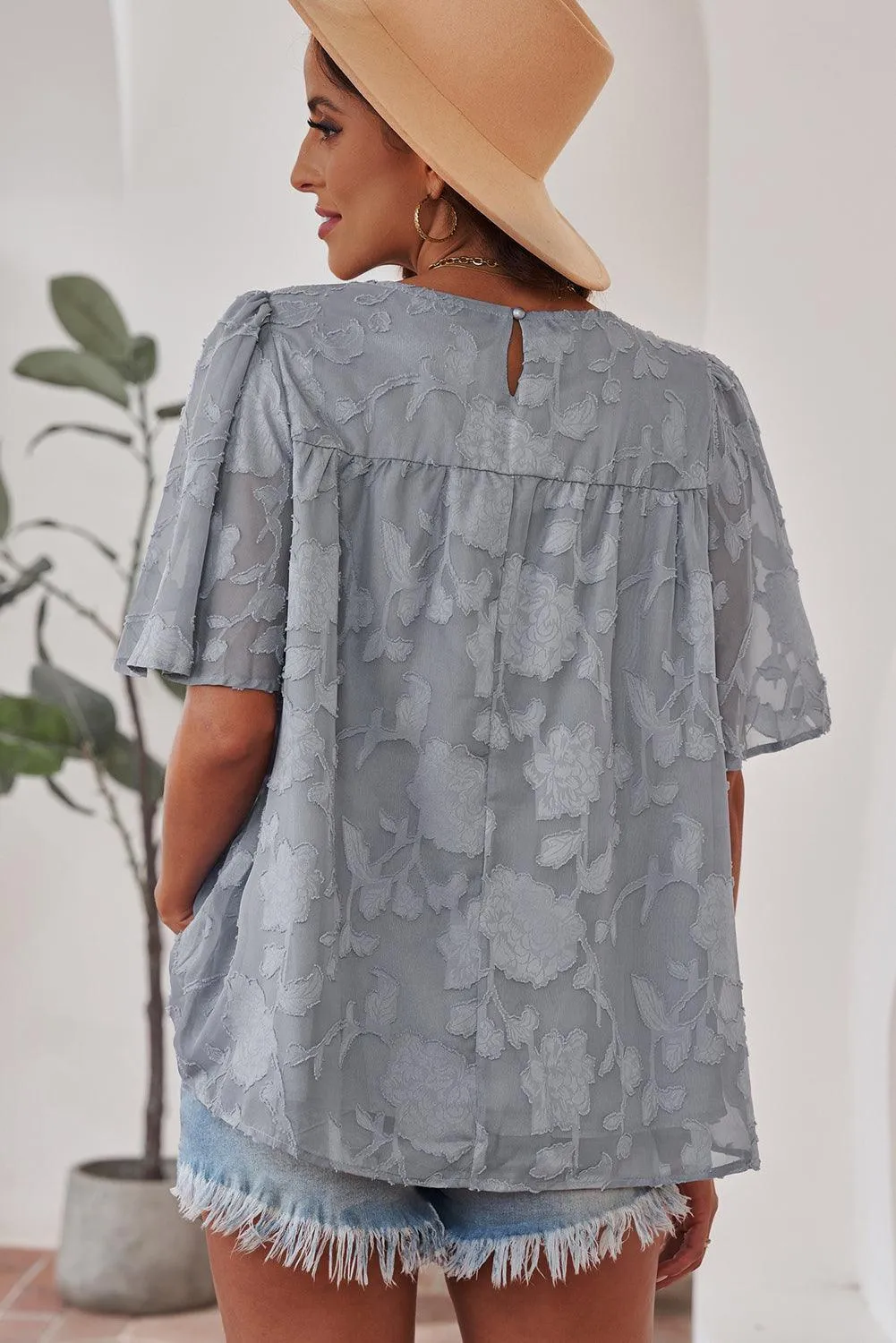 Effortlessly Chic Crew Neck Short Sleeve Blouse