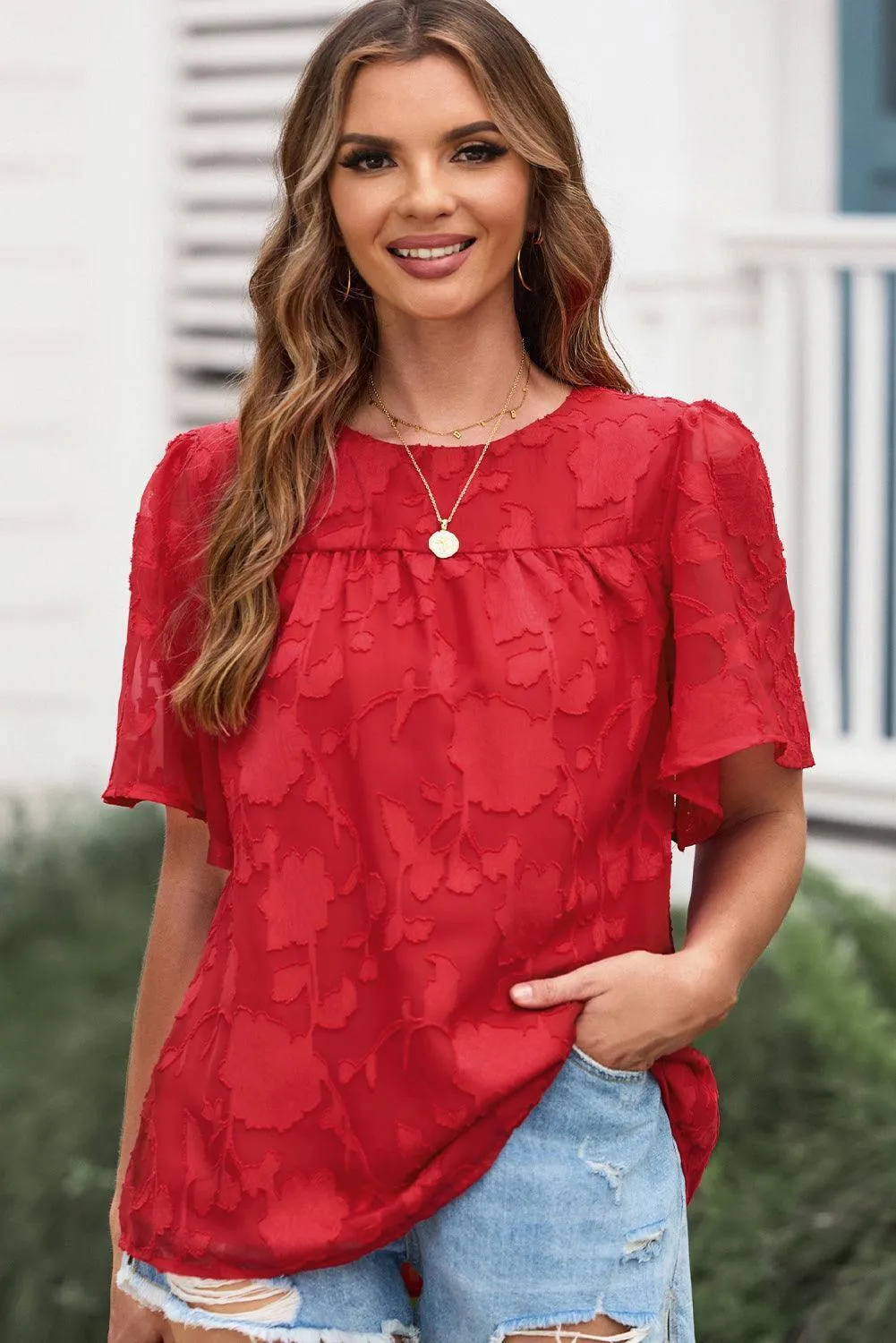Effortlessly Chic Crew Neck Short Sleeve Blouse