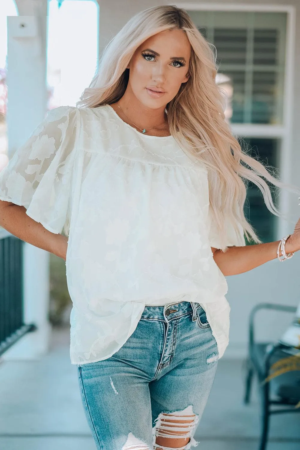 Effortlessly Chic Crew Neck Short Sleeve Blouse