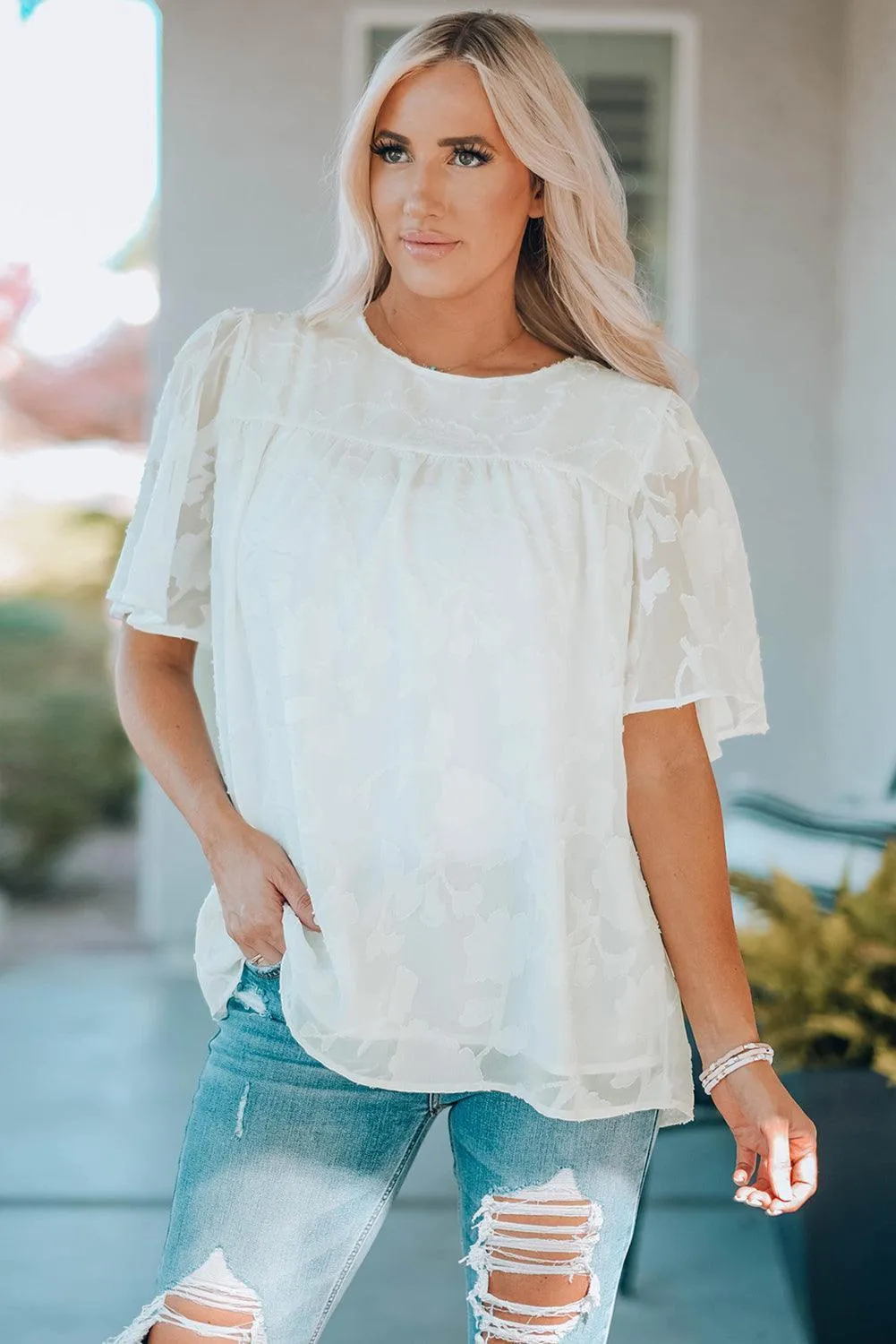 Effortlessly Chic Crew Neck Short Sleeve Blouse
