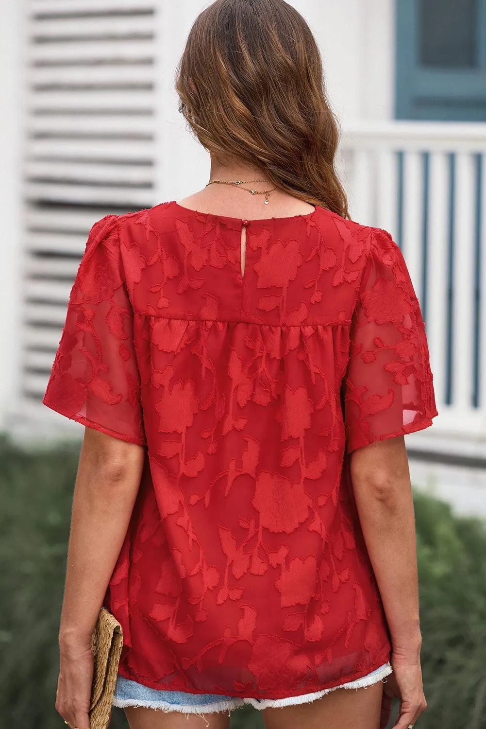 Effortlessly Chic Crew Neck Short Sleeve Blouse