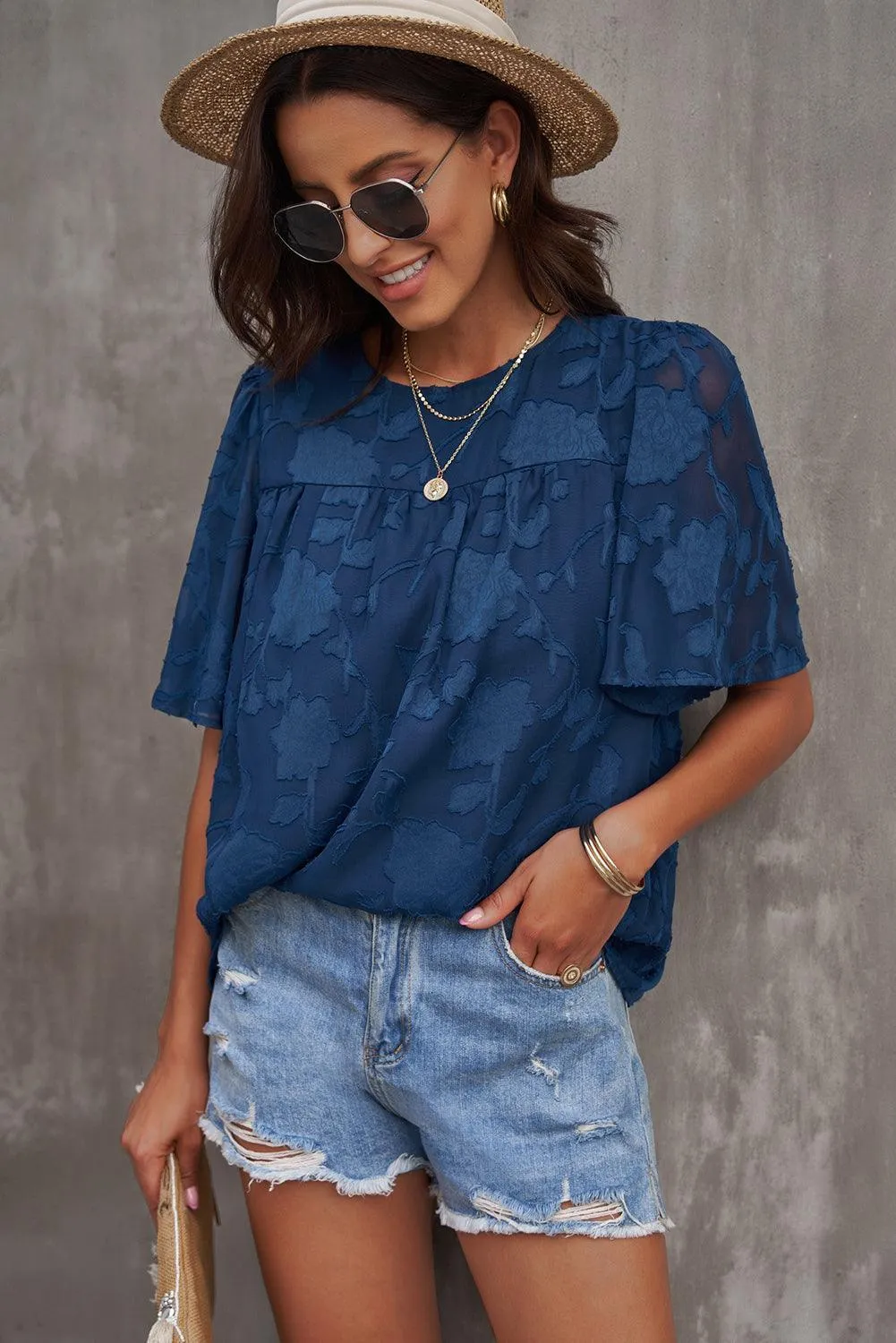 Effortlessly Chic Crew Neck Short Sleeve Blouse