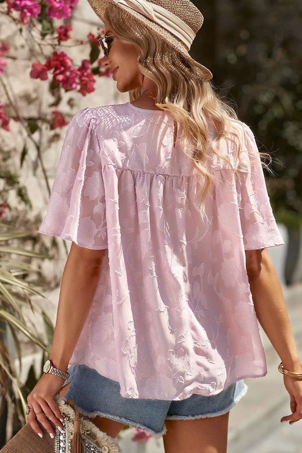 Effortlessly Chic Crew Neck Short Sleeve Blouse