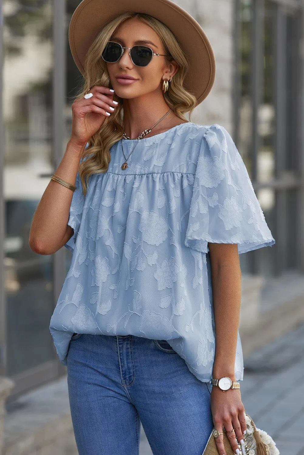 Effortlessly Chic Crew Neck Short Sleeve Blouse