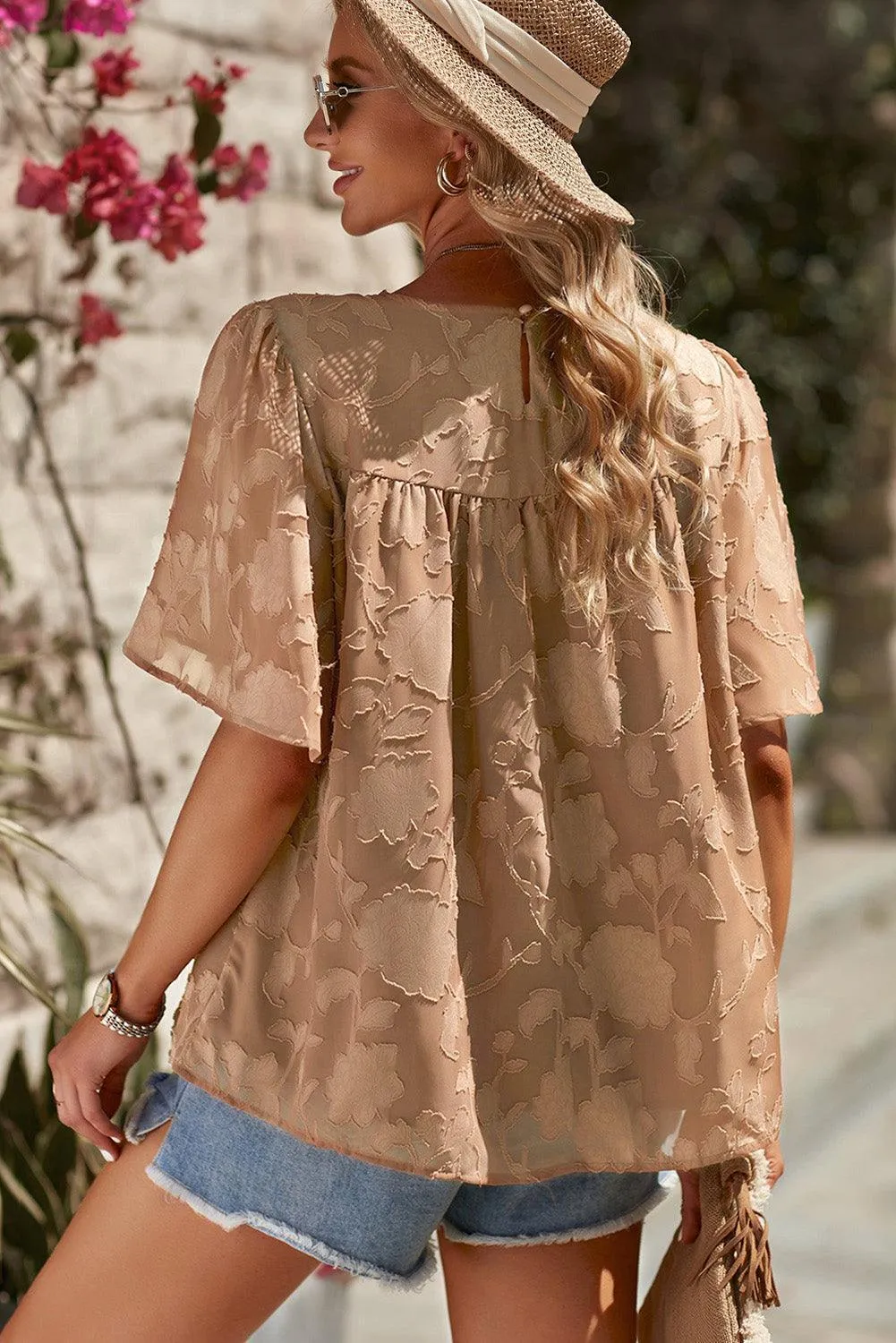 Effortlessly Chic Crew Neck Short Sleeve Blouse
