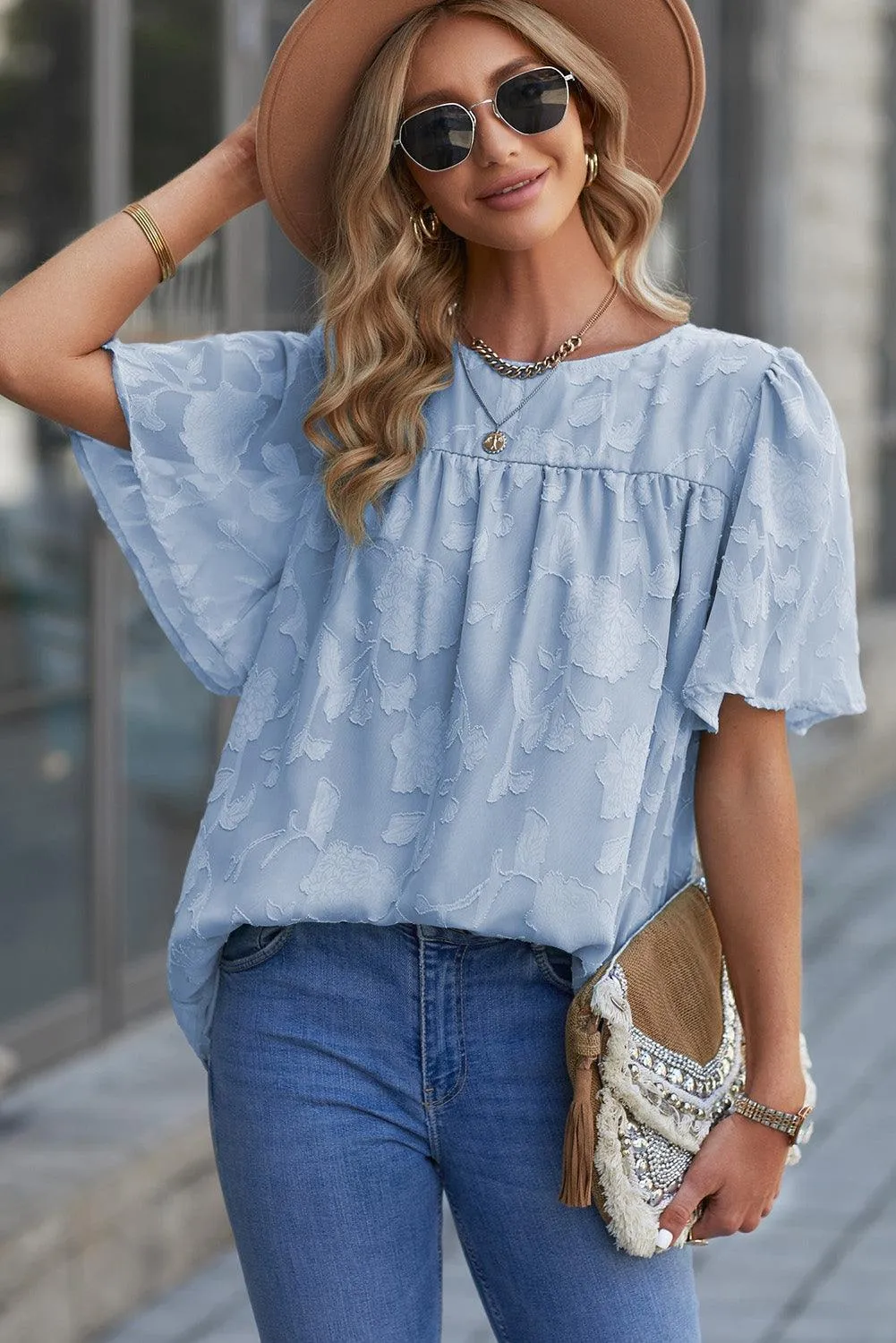 Effortlessly Chic Crew Neck Short Sleeve Blouse