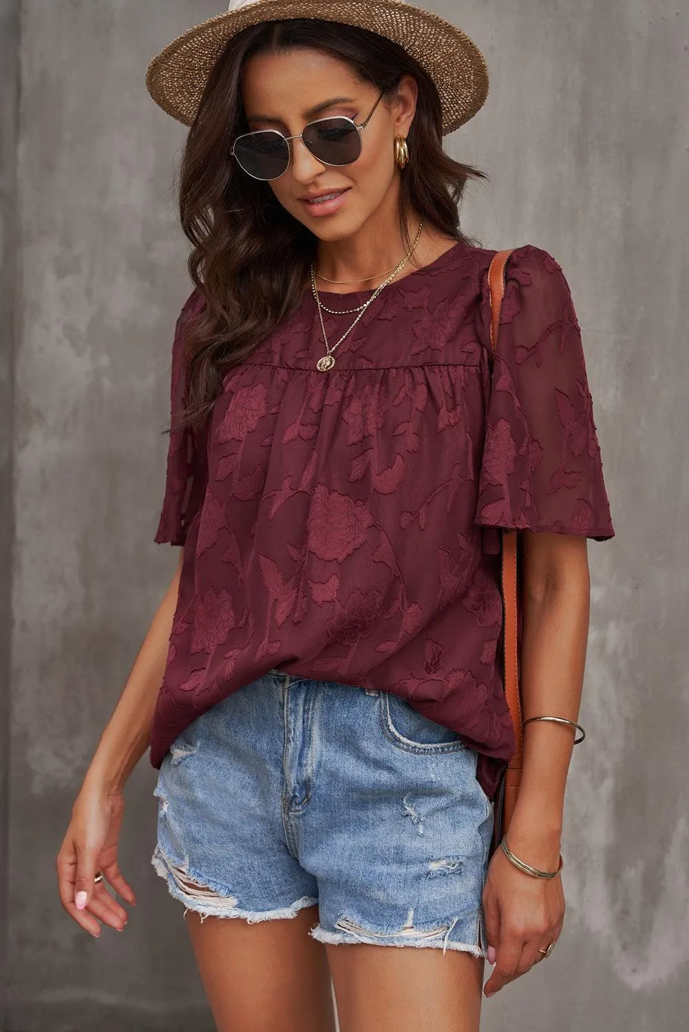 Effortlessly Chic Crew Neck Short Sleeve Blouse