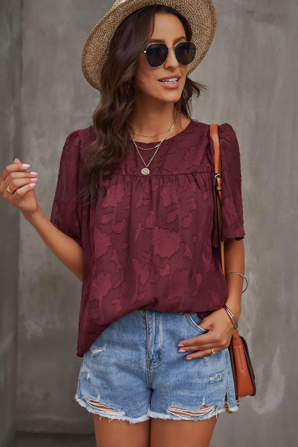 Effortlessly Chic Crew Neck Short Sleeve Blouse