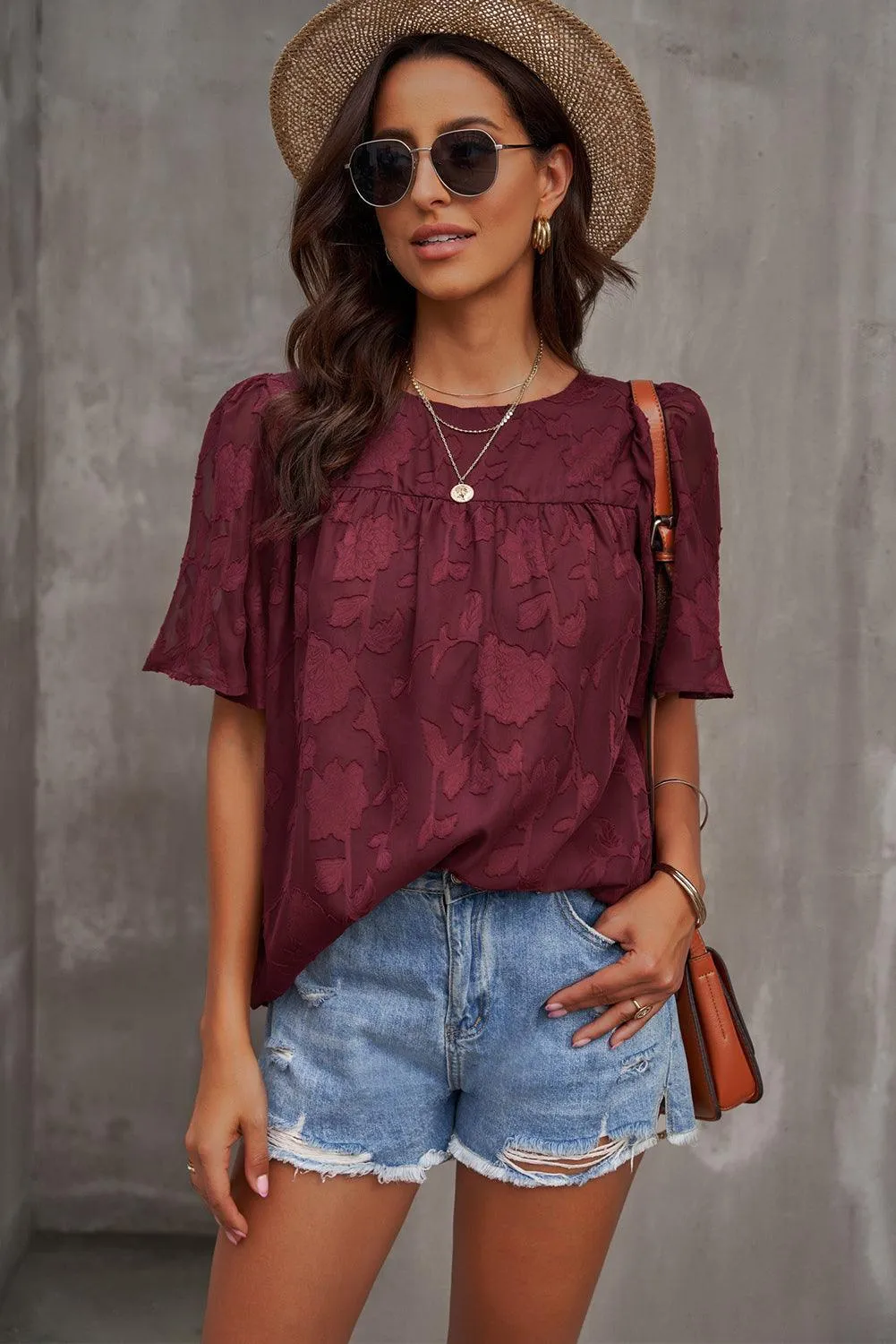 Effortlessly Chic Crew Neck Short Sleeve Blouse