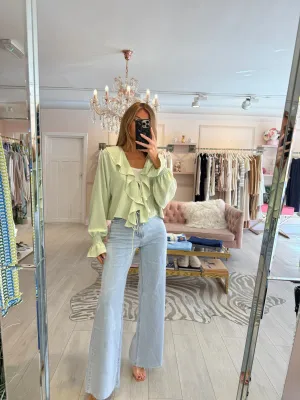 ELSIE TIE FRONT FRILL COLLAR BLOUSE GREEN