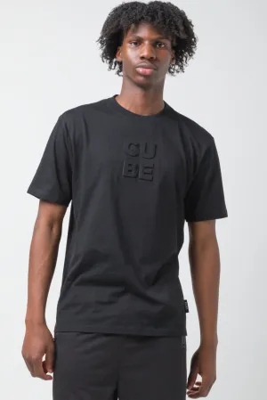 Embossed Cube Slogan T-shirt Black