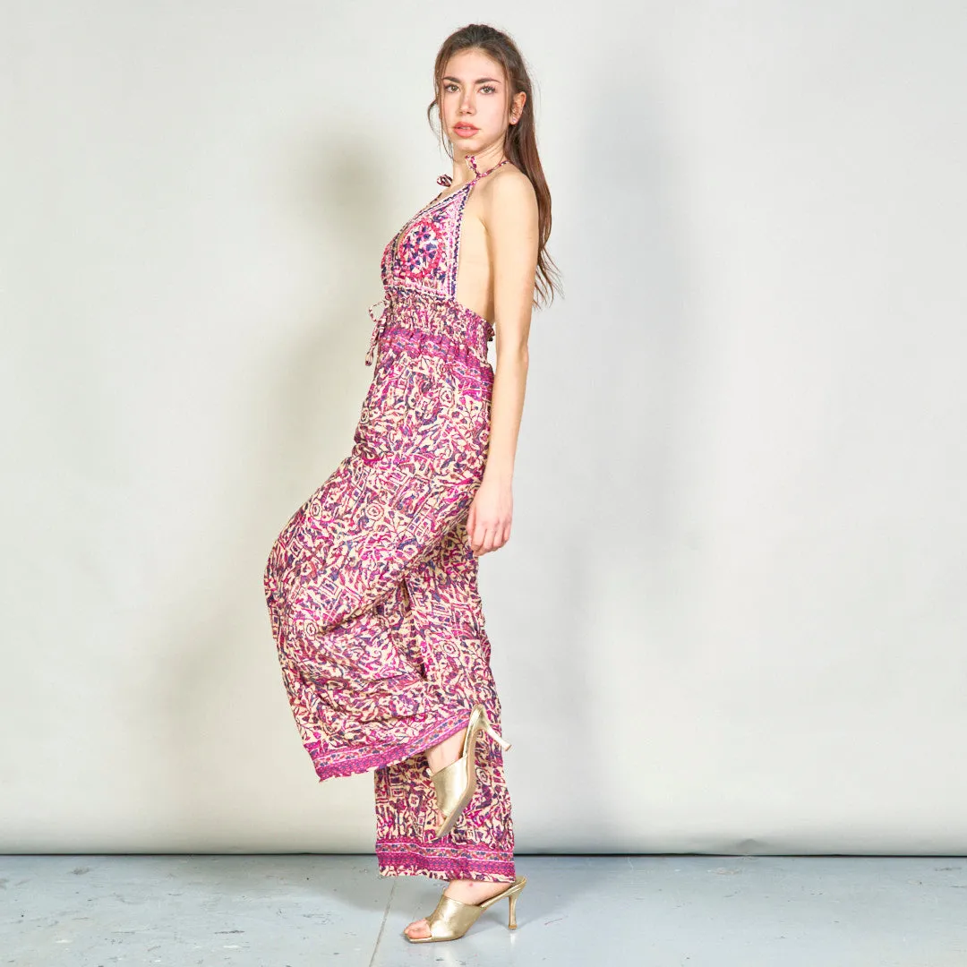 Embroidered boho jumpsuit with tassel accents wholesale