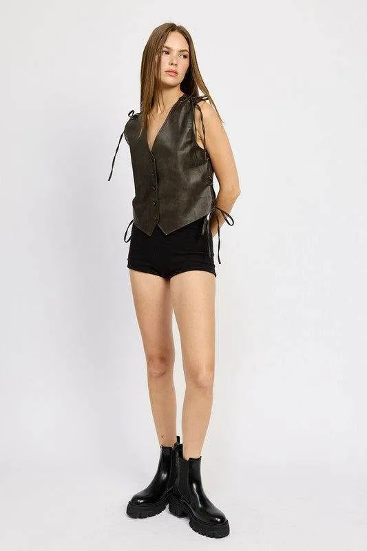 Emory Park Leather Vest With Lace Detail