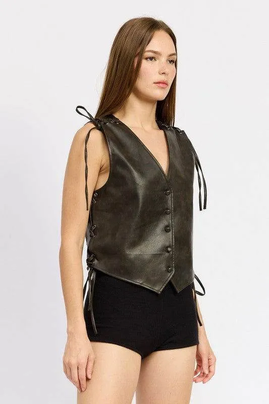 Emory Park Leather Vest With Lace Detail
