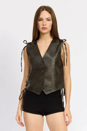 Emory Park Leather Vest With Lace Detail