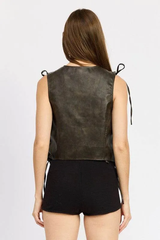 Emory Park Leather Vest With Lace Detail