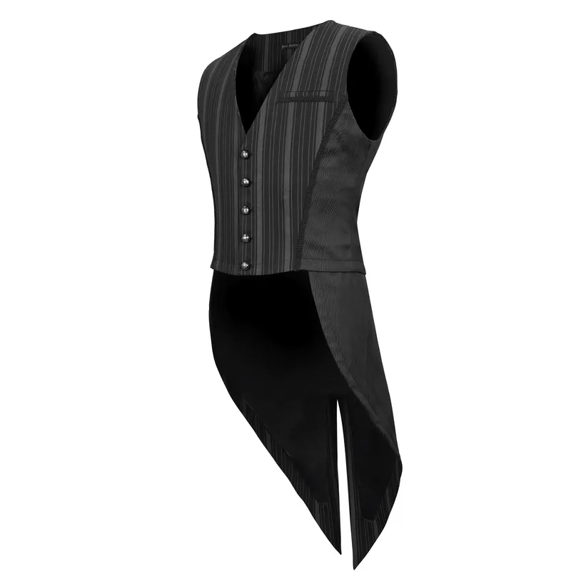 Fashion Stripes Waistcoat with Datachable Swallow Tail / Gothic Black Waistcoat with Patterned Buttons
