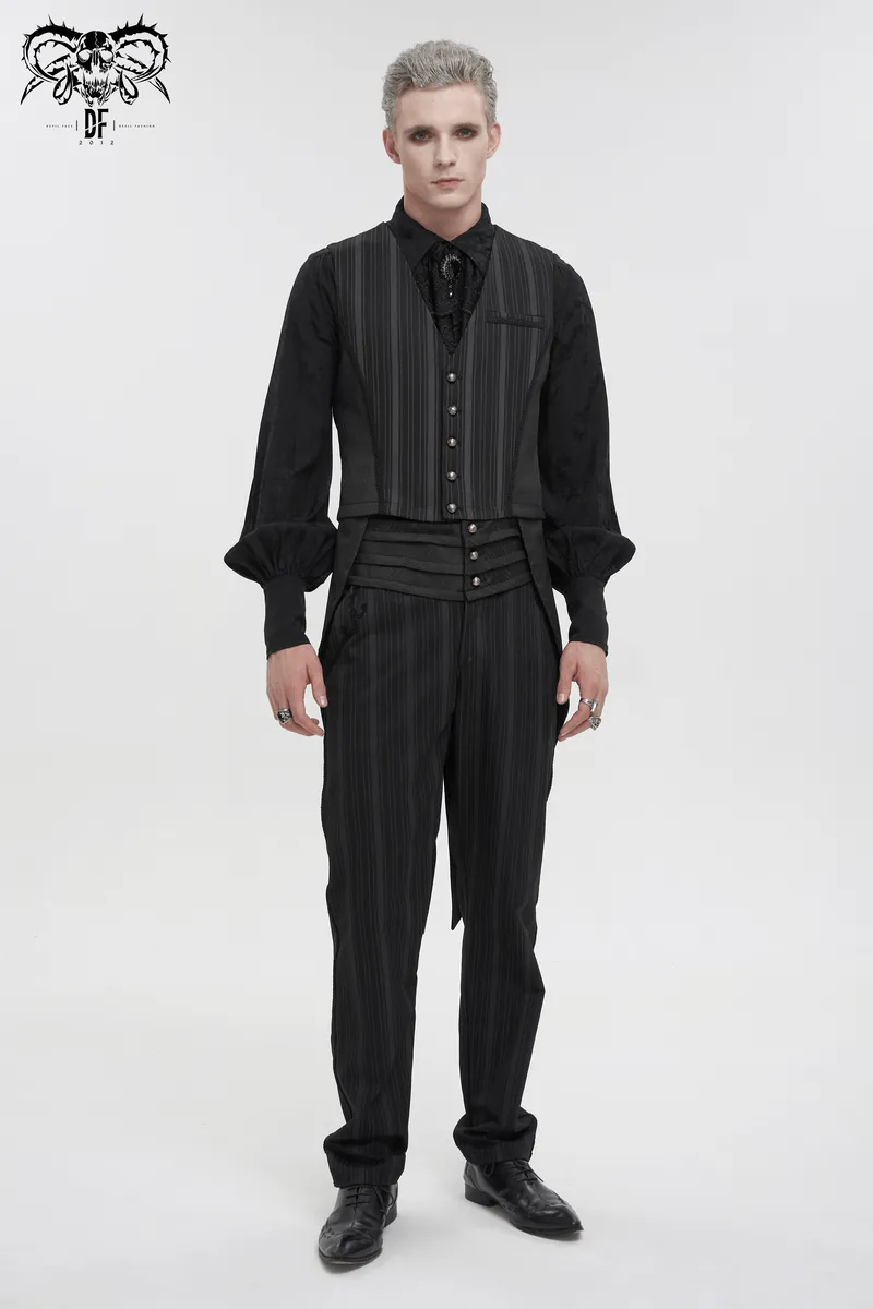 Fashion Stripes Waistcoat with Datachable Swallow Tail / Gothic Black Waistcoat with Patterned Buttons