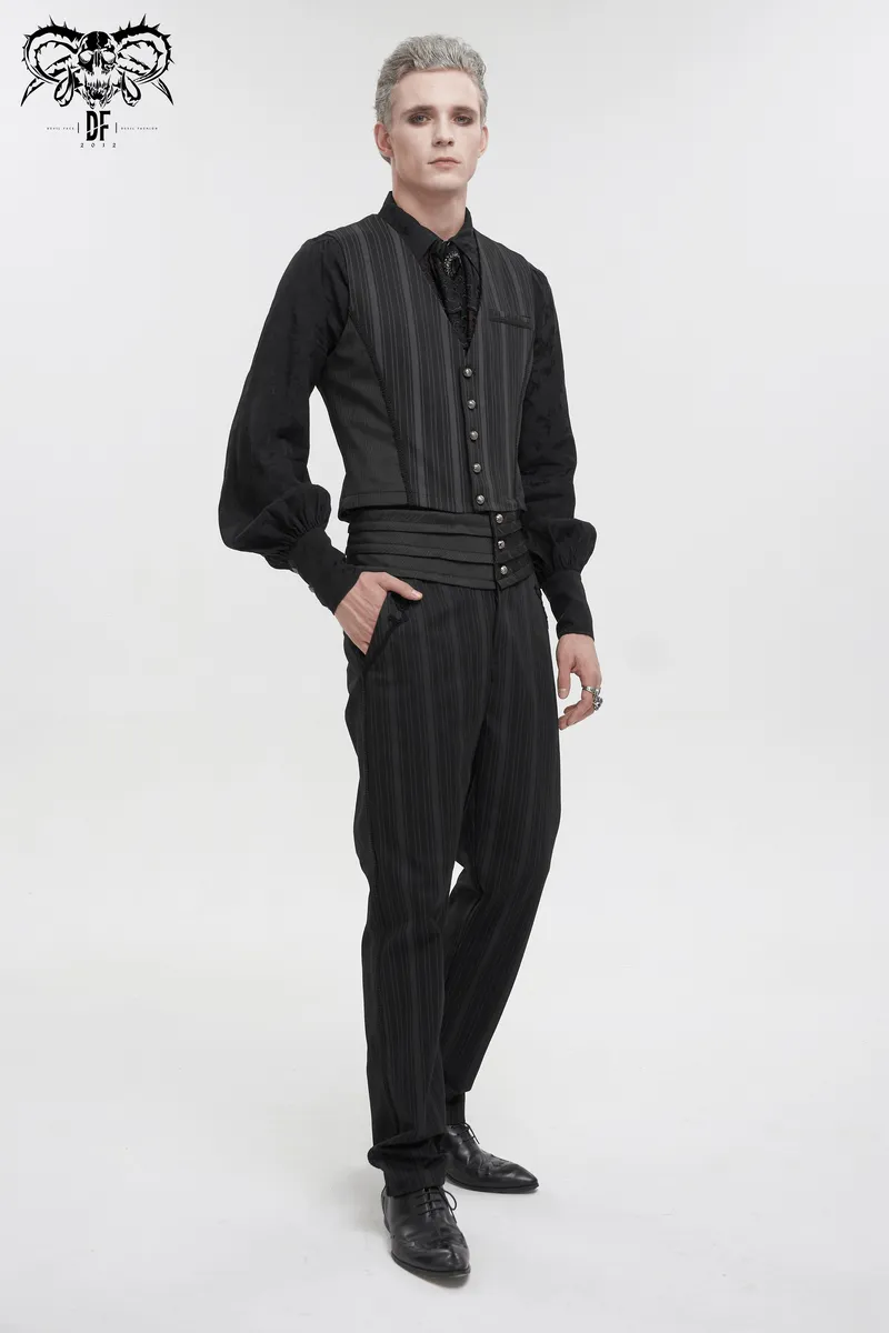 Fashion Stripes Waistcoat with Datachable Swallow Tail / Gothic Black Waistcoat with Patterned Buttons
