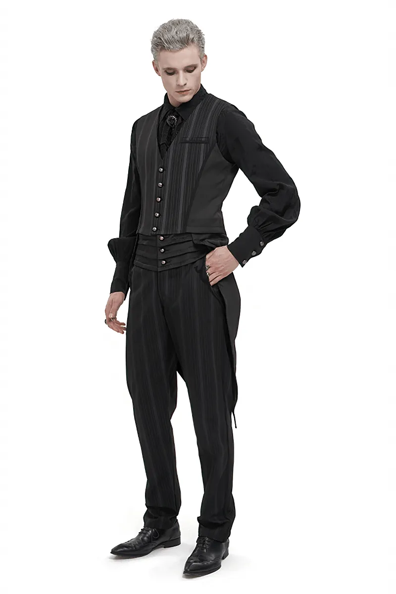Fashion Stripes Waistcoat with Datachable Swallow Tail / Gothic Black Waistcoat with Patterned Buttons