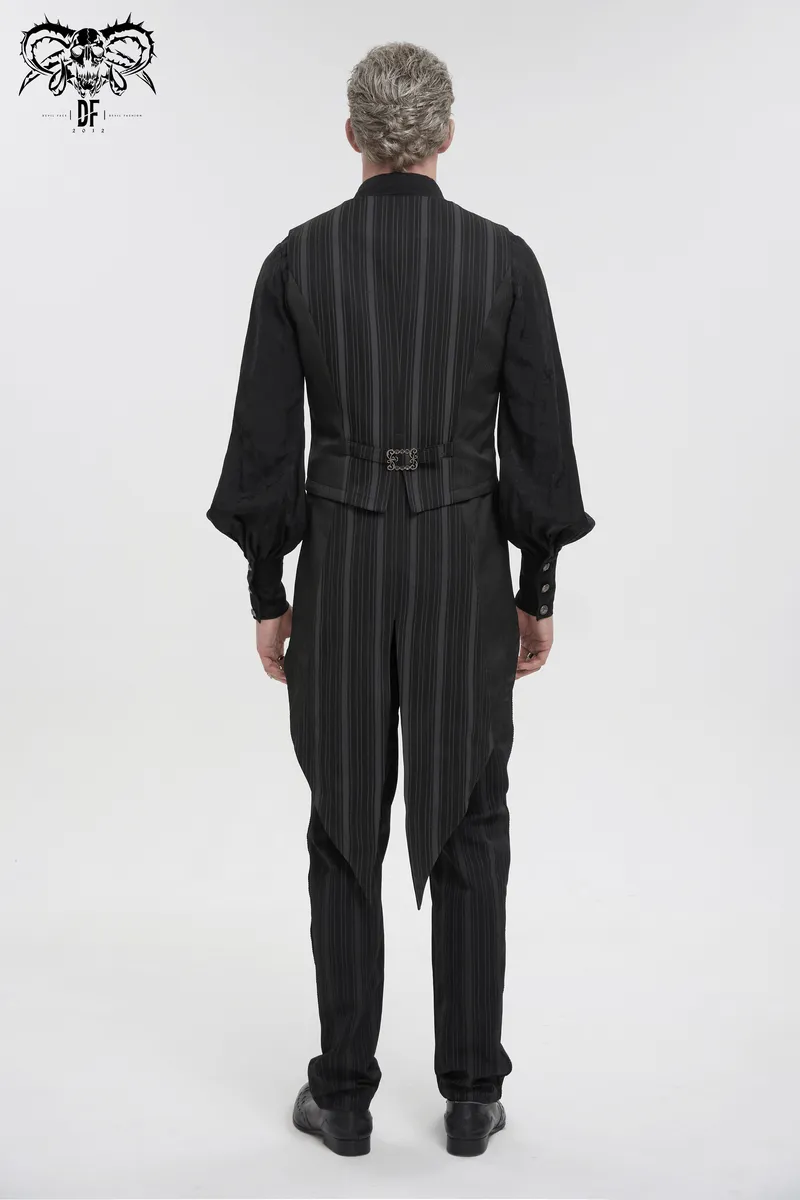 Fashion Stripes Waistcoat with Datachable Swallow Tail / Gothic Black Waistcoat with Patterned Buttons