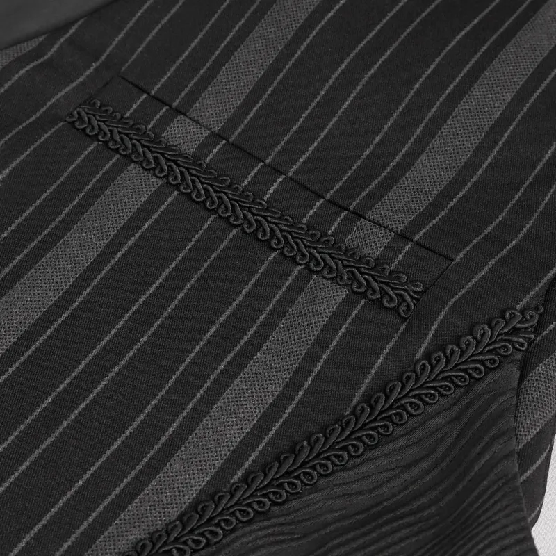 Fashion Stripes Waistcoat with Datachable Swallow Tail / Gothic Black Waistcoat with Patterned Buttons