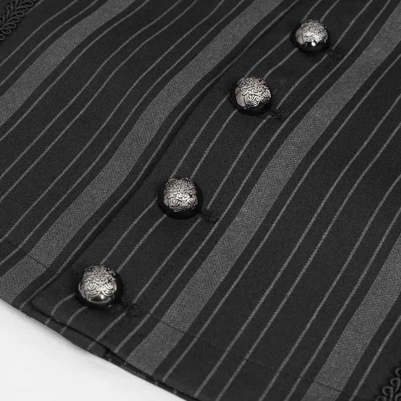 Fashion Stripes Waistcoat with Datachable Swallow Tail / Gothic Black Waistcoat with Patterned Buttons