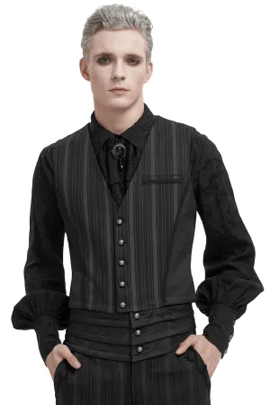 Fashion Stripes Waistcoat with Datachable Swallow Tail / Gothic Black Waistcoat with Patterned Buttons