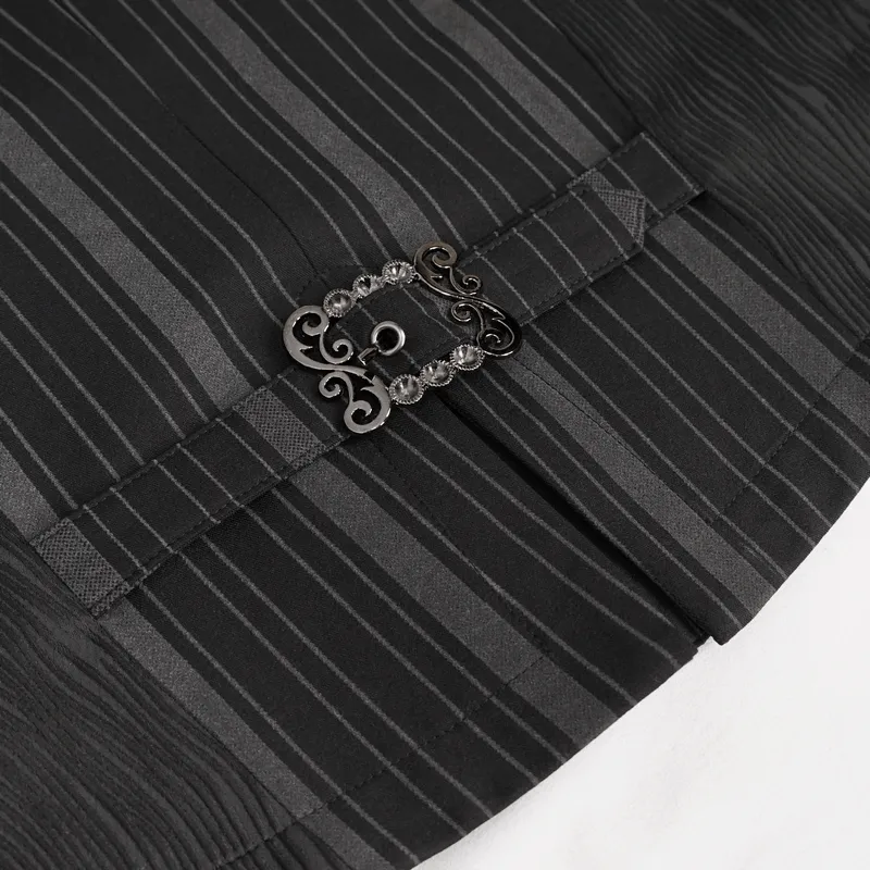 Fashion Stripes Waistcoat with Datachable Swallow Tail / Gothic Black Waistcoat with Patterned Buttons