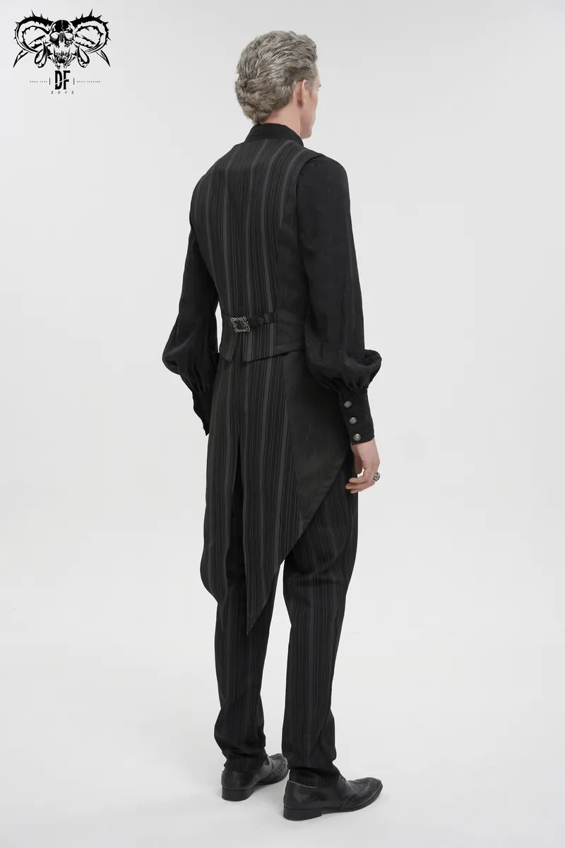 Fashion Stripes Waistcoat with Datachable Swallow Tail / Gothic Black Waistcoat with Patterned Buttons