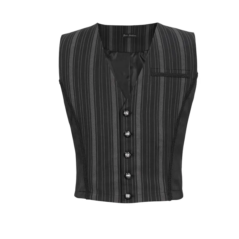 Fashion Stripes Waistcoat with Datachable Swallow Tail / Gothic Black Waistcoat with Patterned Buttons