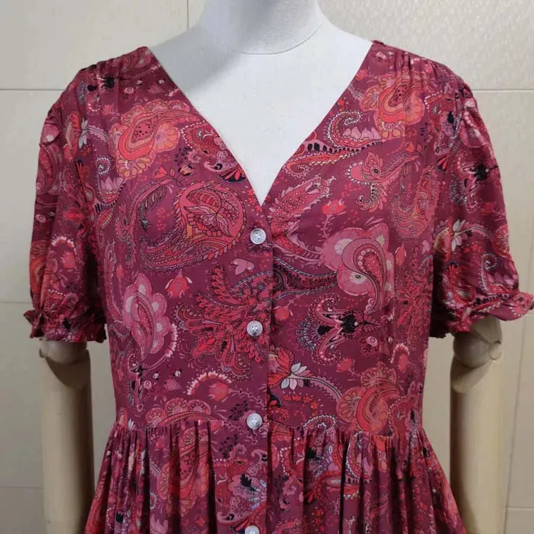 FashionSierra-V Neck  Maxi  Women  Vintage  2024  Floral Print  Puff Sleeve  Summer  Robe  Gypsy  Hippie  Vestidos Boho Dress