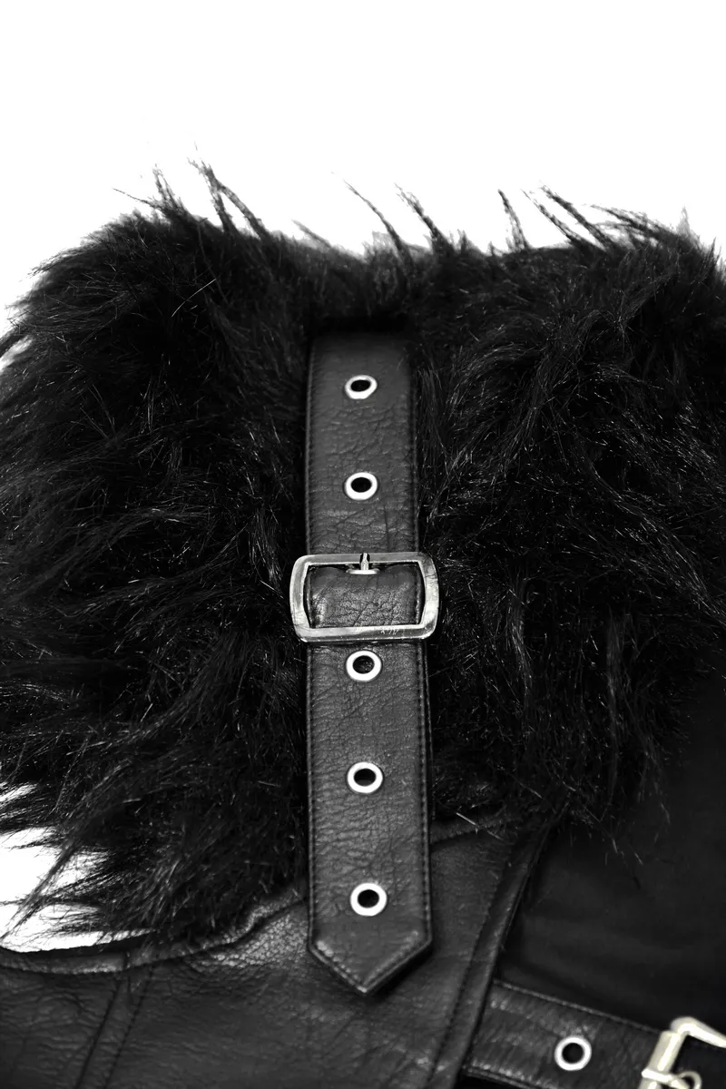 Faux Leather Waistcoat with Fur on Shoulders / Lace-up Sides Waistcoat with Belt & Buckle