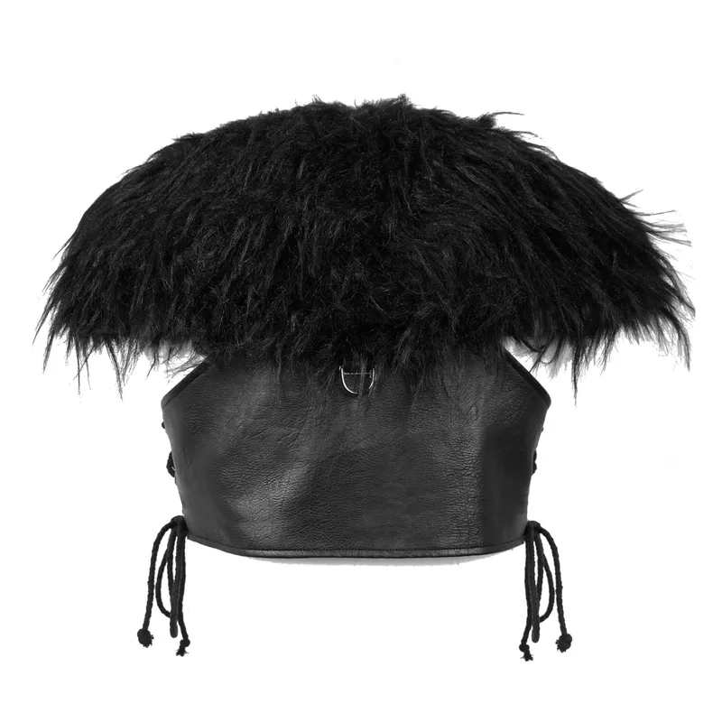 Faux Leather Waistcoat with Fur on Shoulders / Lace-up Sides Waistcoat with Belt & Buckle