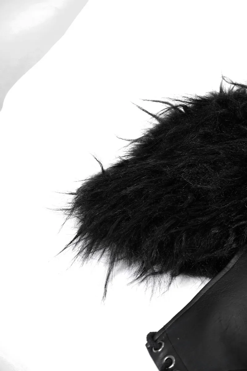 Faux Leather Waistcoat with Fur on Shoulders / Lace-up Sides Waistcoat with Belt & Buckle
